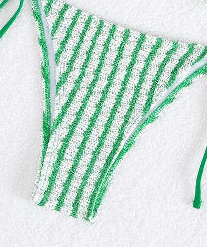 Women's Striped Halter Bathing Suit High Waisted Triangle Colorblock Swimsuit Bikini Set4