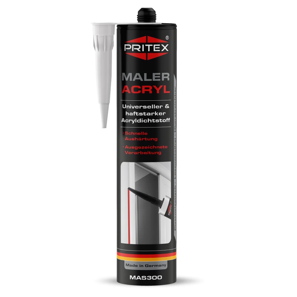 PRITEX – Maleracryl weiß 48x 300 ml zum Abdichten von Fugen & Rissen – Bauacryl überstreichbar für Anwedungen im Innen- & Außenbereich – Fugendichtmasse mit sehr guter Haftung