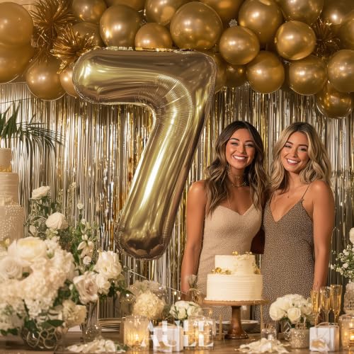 Image of AULE 40 Inch Large 7 Balloon Numbers Light Gold, Big Foil Number Balloons, Giant Helium Happy Birthday Party Decorations for Man and Women, Huge Mylar Anniversary Party Supplies