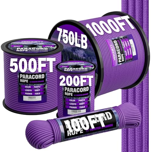 Paracord Rope 750 - Parachute para Cord 4mm 11 Strand Spool Rope Utility Nylon String for Outdoor Camping Survival Utility Tent Crafting DIY Projects - Purple 100ft