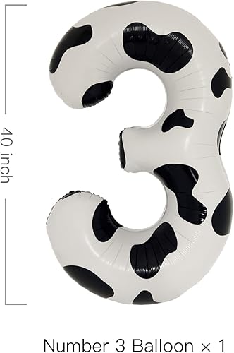 Miniatura 2 de Globo con estampado de vaca de 40 pulgadas, globo grande del número 3 para decoraciones de cumpleaños de vaquera, suministros de fiesta, globos con