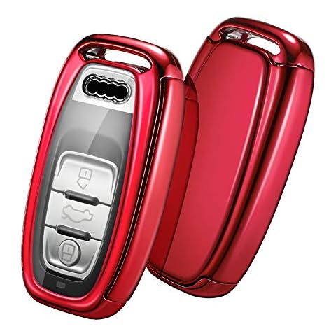 OATSBASF Car Key Cover Compatible with Audi,Suitable for Keyless Operation Keys Audi A4 A5 A6 A7 Q5 Q7 Q8 RS SQ TPU Silicone 3 Buttons Case Box (Red) Cover