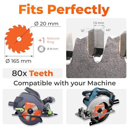 BAUBECK Circular Saw Blade 165mm x 20mm +16mm Adapter, 80T Clean Cuts in Wood & Aluminium - Compatible with 18v Dewalt DT99560, Makita B-57336, Evolution R165, Hikoki C18DSL - Multi-Purpose Saw Blade 5 BAUBECK Circular Saw Blade 165mm x 20mm +16mm Adapter, 80T Clean Cuts in Wood & Aluminium - Compatible with 18v Dewalt DT99560, Makita B-57336, Evolution R165, Hikoki C18DSL - Multi-Purpose Saw Blade - Image 5