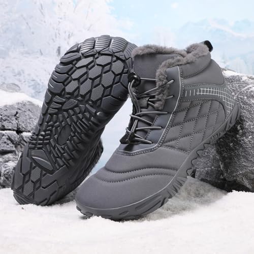 Image of Winter Footwear Barefoot Shoes Women Men Zero Drop Barefoot Hiking Boots Slip On Warm Waterproof Snow Boot Minimalist Wide Toe Ankle Booties Five Finger Hike Shoes Outdoor
