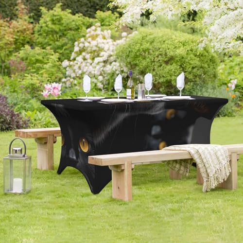 Nappe imperméable élasthanne 1,2m housse table infroissable yeux chat noirs - 8
