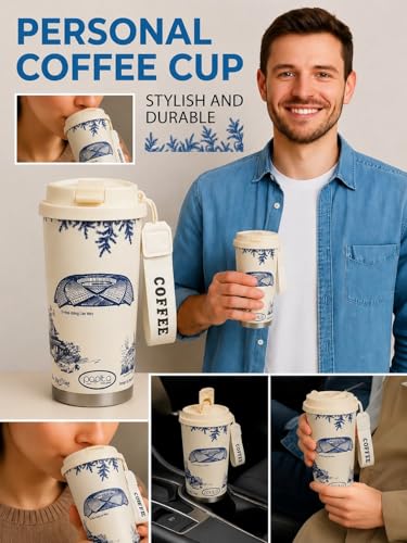 Image of Umi Coffee Travel Mug with Straw & Flip Lid | 550 ml Sipper Cup | Leak-Proof Thermos Mug for Coffee, Tea, Hot or Cold Beverages, Pack of 1, Color Printing-White (White-1)