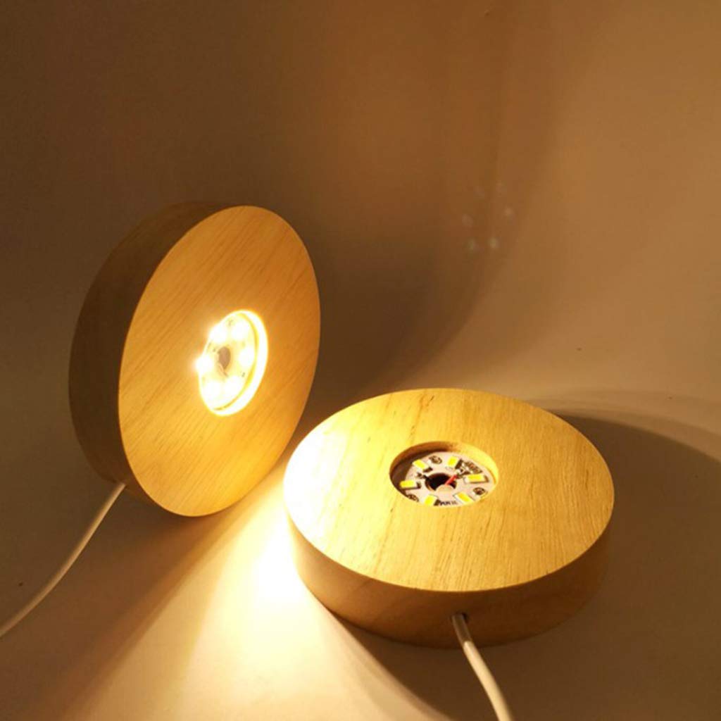 Baoblaze LED Lights Wooden Lighted Stand Round Shaped Lamp Night Light Base Holder for DIY Crystal Acrylic Board, Warm Light