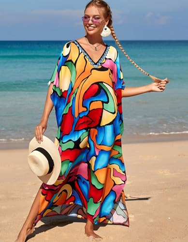 Image of NFVNKJ Women's Plus Size Beach Lounge Kaftan Maxi Dress Swimsuit Coverup for Women