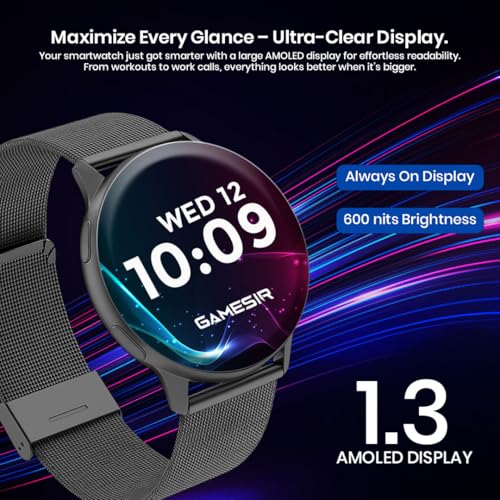 Image of GameSir Active 5 Smart Watch AMOLED Display 1.3 inch Screen, 360 * 360 Resolution, IP68 Waterproof with Multiple Watch Faces Bluetooth Calling Round Dial Smartwatch for Men & Women (Millanese Black