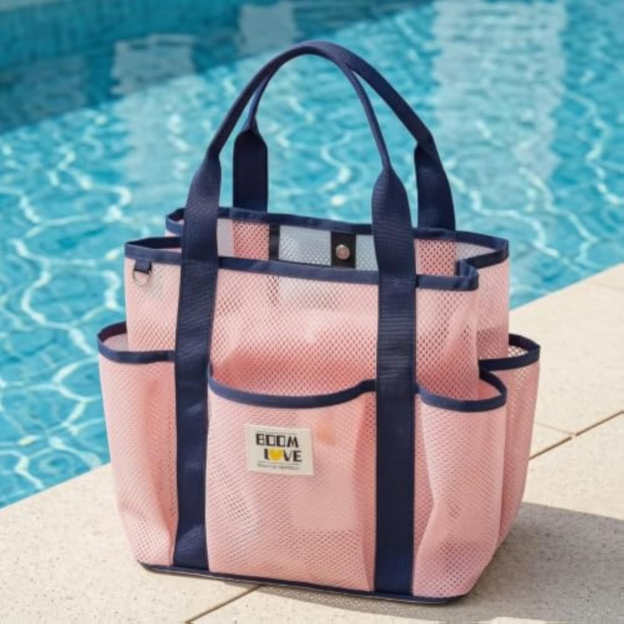 Multi-Pocket Mesh Beach Bag, Lightweight Quick-Drying Tote