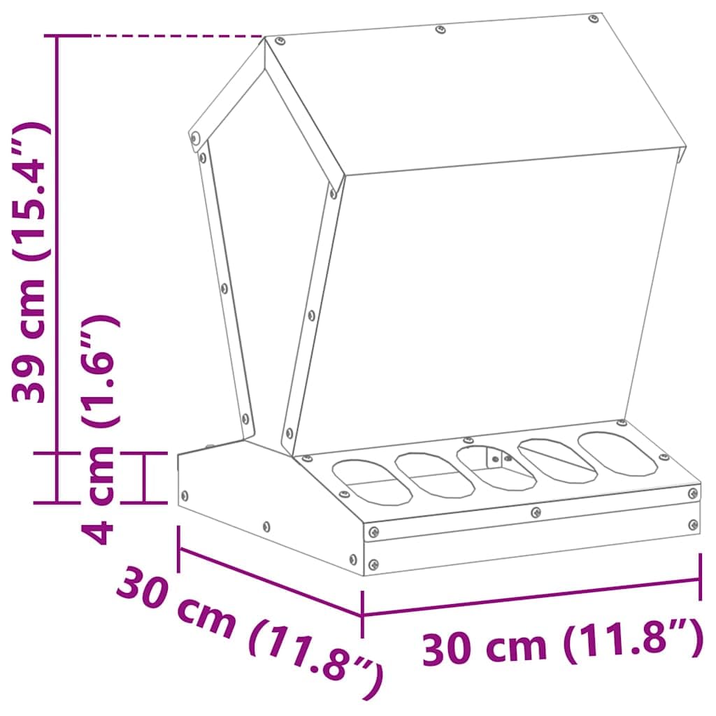 Comedero para pollos de acero laminado en frío lacado negro, 30 x 30 x 39 cm, resistente a la intemperie, para interior y exterior, con capacidad de 4 kg, práctico comedero para aves de corral