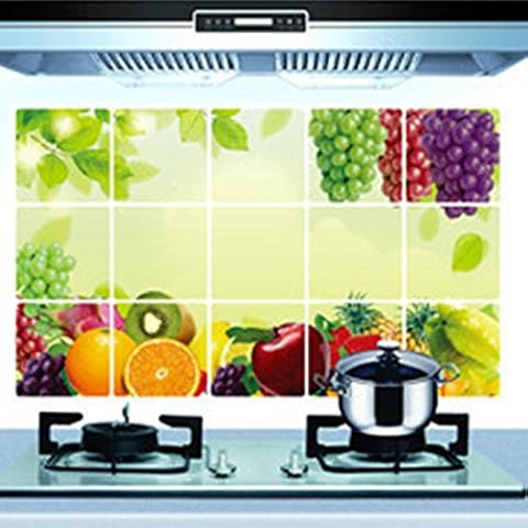 YOEDAF Removable Self-Adhesive Foil Oil Proof Waterproof Fruit Grape Apple Pineapple Wall Sticker Tile Decal Wallpaper Kitchen Bathroom Decor 75x45cm Cover