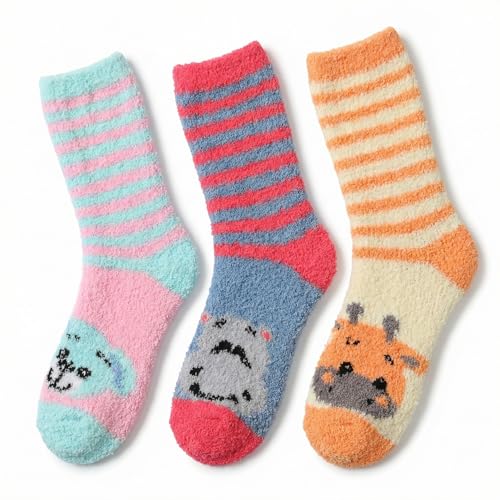 Image of Tipi Toe Womens Fuzzy Crew Socks with Anti Slip Grips Warm Cozy Fluffy Winter Slipper Socks Non Skid Home Socks for Women
