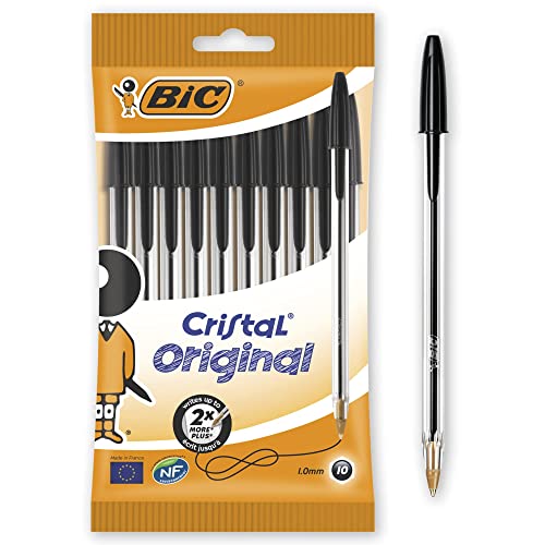 BIC Ecriture Cristal Original Stylos-Bille Pointe Moyenne (1,0 mm), Encre De Couleur Noire, Pochette de 10