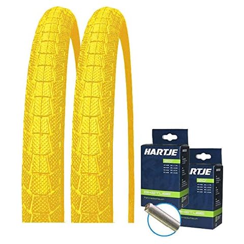 KENDA Set: 2 x Fahrrad BMX Reifen farbig K907 Krackpot GELB 20x1.95 + 2 SCHLÄUCHE Autoventil Cover