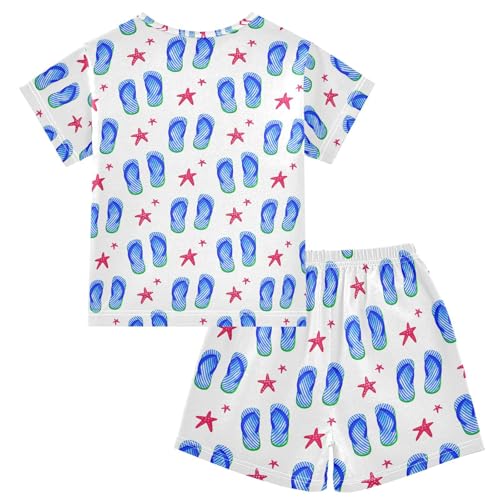 Starfish Sandal White Pajama Set Short Sleeve Summer Pajamas Sleepwear Nightwear Set Cotton 5Y2