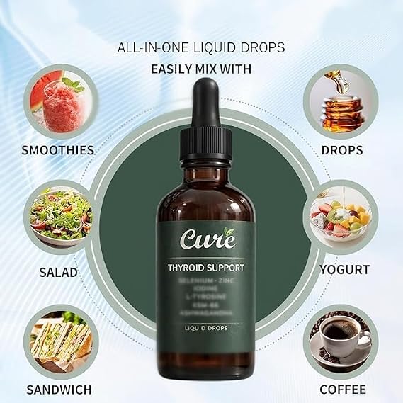 Thyroid Support Drops, Cure Thyroid Support Drop,Natural Ingredients,Energy & Focus Formula, Mood,Sleep Support, for Women and Men,60ML (2 pcs)
