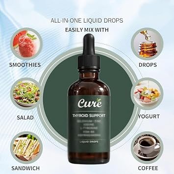 Thyroid Support Drops, Cure Thyroid Support Drop,Natural Ingredients,Energy & Focus Formula, Mood,Sleep Support, for Women and Men,60ML (2 pcs)