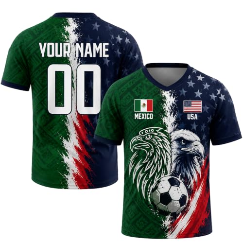 Daty Personalized Half USA Half Mexico Soccer Jersey 2026 Personalized Soccer Jersey Mexico USA Binational Football Shirt Patriotic Football Uniform Men Women Youth Kids