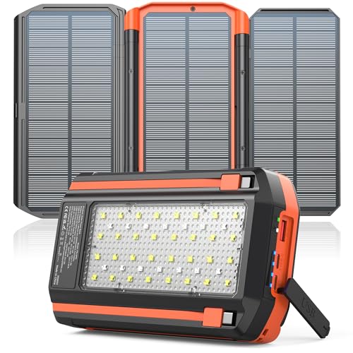 LATIMERIA Solar Power Bank with 3 Panels Portable Charger Built-in 2 Cables