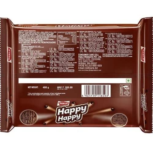 Image of Parle Happy Happy Choco-Chip Cookies, Vegetarian, Chocolate Flavour, 396 g, Pack of 2