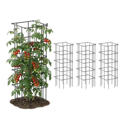 Vego Garden 4 Pack 11.5' Square Tomato Cage for Garden & Pots, Rust-Resistant Tomato Stakes Heavy Gauge Plant Cage Trellis Support for Climbing Vegetables Plants