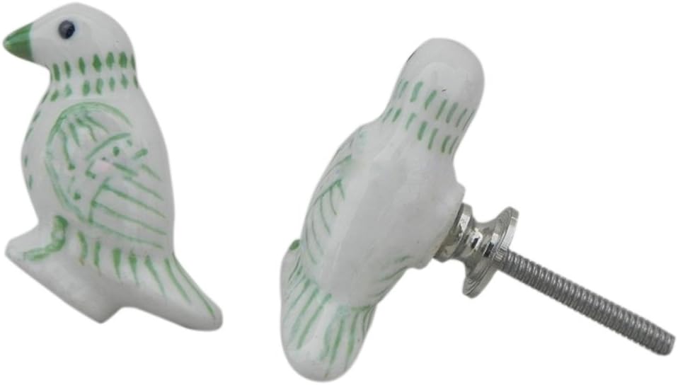 IndianShelf 6 Piece Dresser Knobs Cabinet Handles Drawer Pulls Farmhouse Hardware - (Ceramic, Feather Bird, Green)