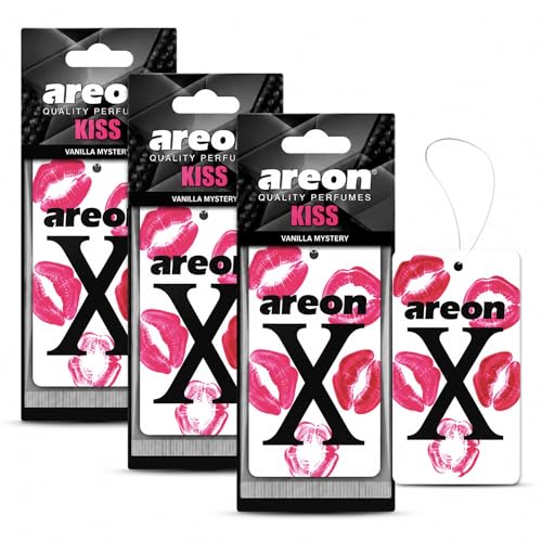 Image of AREON X Kiss Hanging Air Freshener - Vanilla Mystery Long Lasting Hanging Fragrance for Car Interior - Stylish Hanging Scent Freshener - Premium Aroma Experience with Easy to Use Design (Pack of 3)