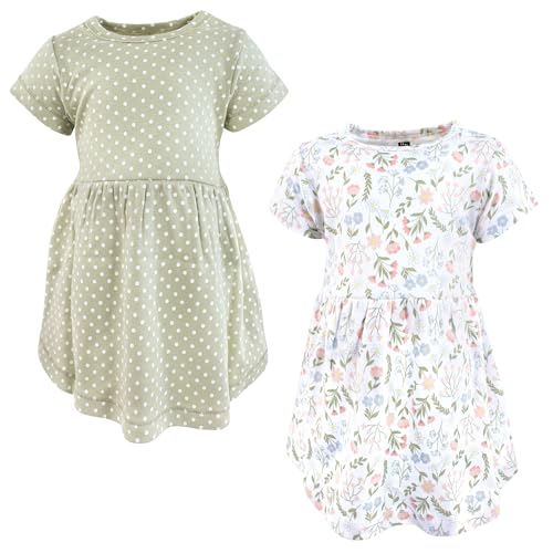 Hudson Baby Infant Girls Cotton Dresses, Pastel Wildflower, 2T