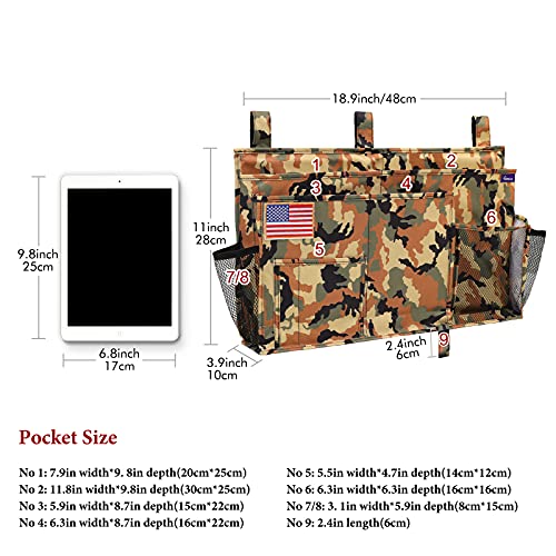 Image of Surblue Bedside Caddy Hanging Organizer Storage Bag for Bunk and Hospital Beds, College Dorm Rooms, Baby Bed Rails, Camp (8 Pockets), Desert