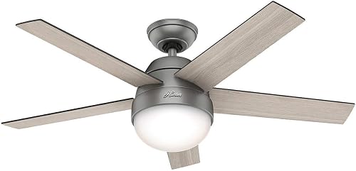 Hunter Fan, Ventilador de Techo con Luz y Control Remoto para Interiores, Stile, 5 Aspas Reversibles, Color Plateado Mate, 117 cm, adecuado para Verano e Invierno, Modelo 50640