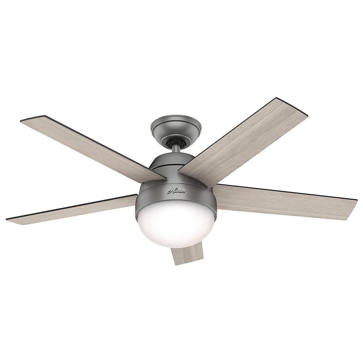 HUNTER FAN Ventilatore da Soffitto Stile 117cm per Interni con Luce e Telecomando, con 5 Pale Reversibili Color Rovere Grigio Chiaro e Noce Grigio, Ideale per l'Estate e l'Inverno, Modello 50640
