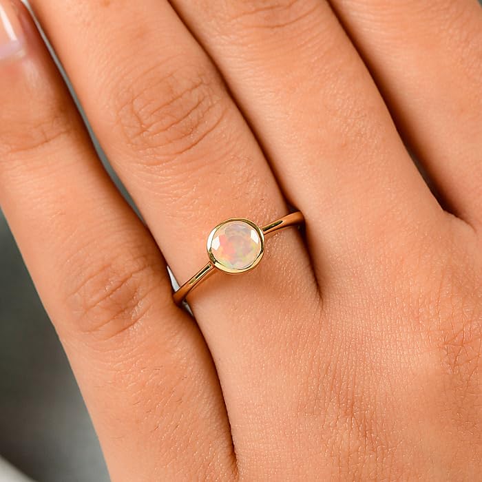 Image of 925 Sterling Silver 18K Gold Plated Birthstone 2 Ct Solitaire Natural Gemstone Ring for Women | Fine Jewelry Gift for Wife, Girlfriend, Sister, Birthday, Anniversary, Rakhi, Rakshabandhan, Valentine's