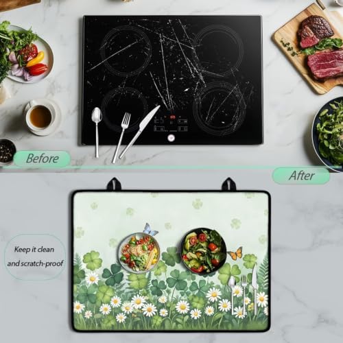 Image of Glass Ceramic Stove Top Cover Protector Anti-Scratch Induction Cooktop Cover Mat Foldable Flat Top Stove Cove, 29 x 21 Inch, Butterfly Daisy Four-Clover
