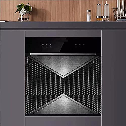 Passe Black Dish Washer Magnet Art Magnetic Refrigerator Fridge Sticker,Black Silver Kitchen Cabinet,3D Dishwasher Door Cover,Metal Appliance Panel Decal,Mom's Gift（23 X 17 Inch, 23 W X 17 H Inches #TOP1