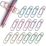 Waziaqoc 15 Pack Colorful Metal Pen Clips, Pen Holder for Notebook Heart Paper Clips, Paper Clip Pen Holder...