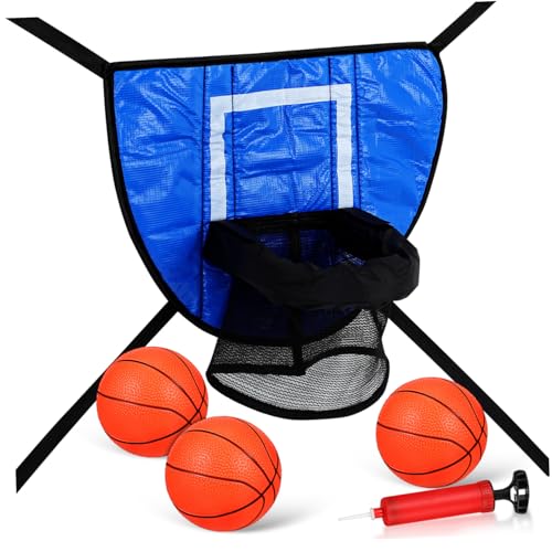 CLISPEED Trampolin Basketballkorb mit Strapazierfähigem PVC Einfacher Montage und Platzsparendem Design Indoor Basketballrahmen für Pumpe und Bällen als Trampolinaufsatz