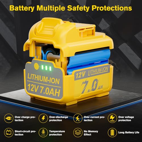 Image of Upgraded 2Pack 7.0Ah DCB120 Battery Replacement for Dewalt 12V Lithium-ion Battery Compatible with 12 Volt Max DCB120 DCB121 DCB123 DCB127 DCB122 DCB124 Cordless Power Tools