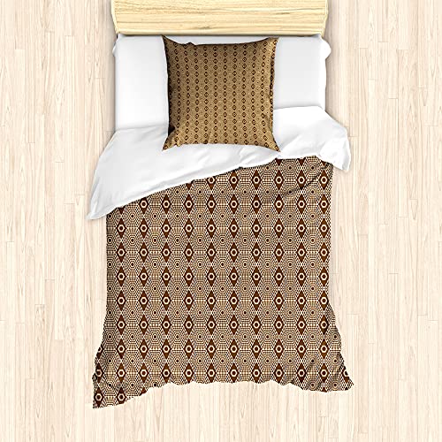 ABAKUHAUS Abstracto Ensemble de Housse de Couette, Clásico Formas geométricas, Decorativo Piezas con Funda de Almohada, 135 cm x 200 cm - 80 x 80 cm, Beige y Chocolate
