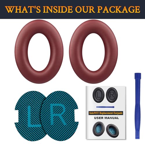 Image of SoloWIT Protein Leather Earpads Cushions for Bose Headphones, Replacement Ear Pads for Bose QuietComfort 15 QC15 QC25 QC2 QC35 /Ae2 Ae2i Ae2w /SoundTrue & SoundLink Around-Ear Series - Burgundy&Black