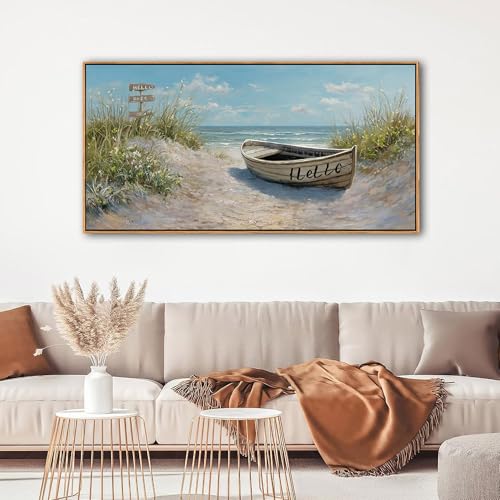 Image of AJAZIKO Coastal Canvas Wall Art Paintings - Beach Wall Pictures for Living Room with and Ocean Themes - Boat Wall Decor and Ocean Wall Art for Home Artwork for Walls 20x40IN