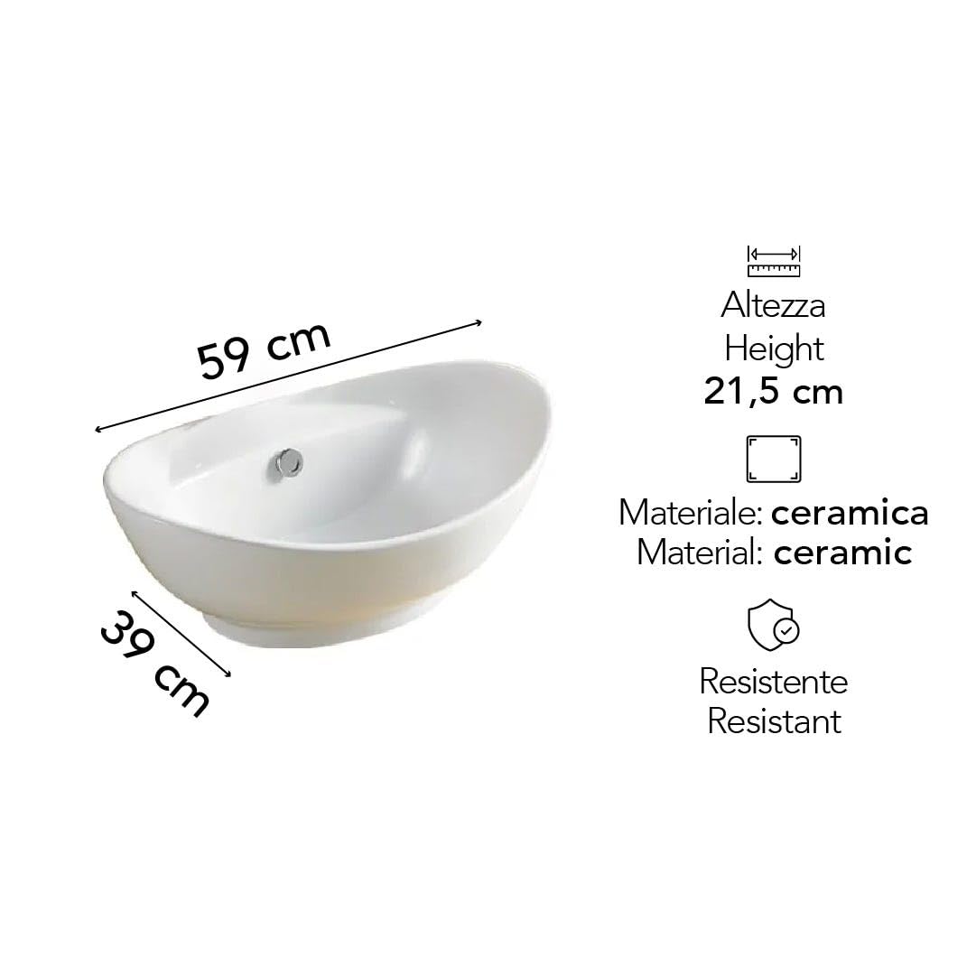 Kiamami Valentina - Aufsatzwaschbecken aus Keramik, ovale Form und weiße Farbe