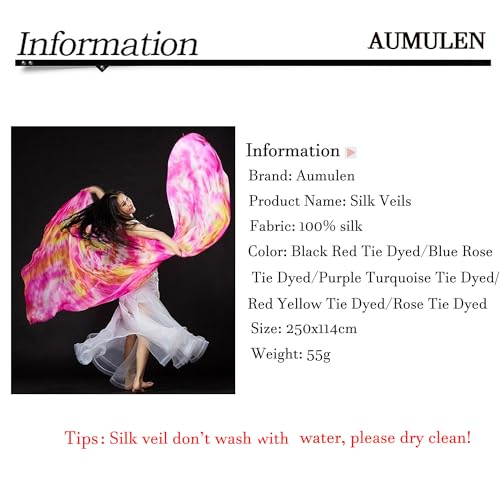 Aumulen Women Colorful Professional Belly Dance Silk Veils Hand Made Tie Dyed Scarf2
