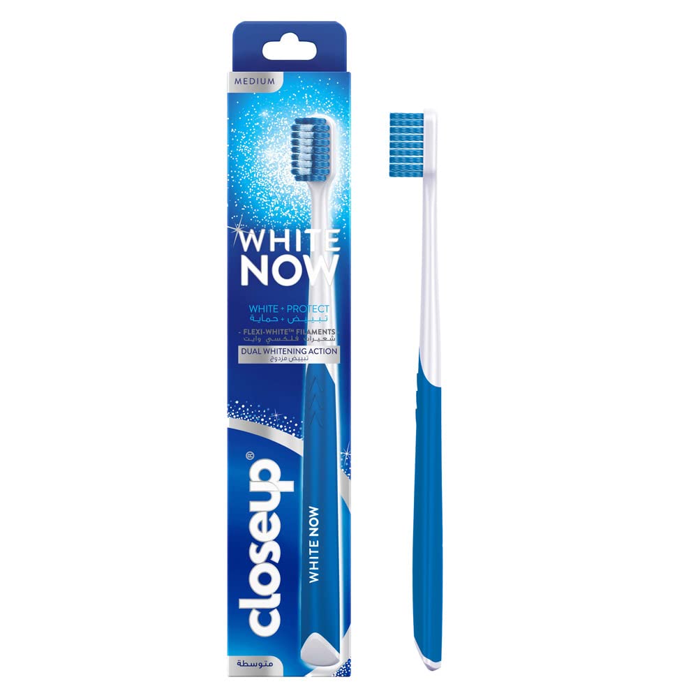 Close Up Now Toothbrush for Extra Stain Removal, White & Protect, With Xcel White Filaments, Medium