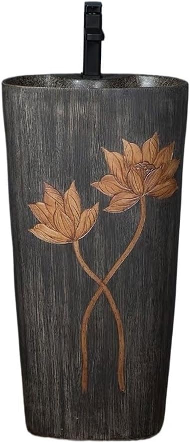 Pedestal Sinks Balcony Retro Column Wash Basin Integrated Floor-Standing Outdoor Bathroom Sink (A)