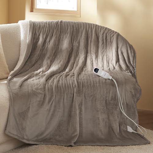 Bedsure Mantita Eléctrica 130x180cm, Apagado Automático, 6 Niveles De Calor, Temporizador 10h, Protección Sobrecalentamiento 8h, Acogedora Para Hogar Oficina, Marrón Moka