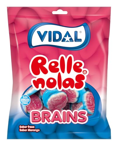 Vidal Golosinas – Sesos Rellenos Pack 14 × 90 g | Gominolas forma cerebro rellenas sabor fresa | Sin gluten