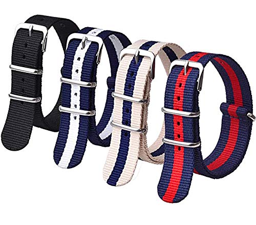 Military Ballistic Nylon Strap 16mm 18mm 20mm 22mm Premium Nylon Watch Band Strap With Stainless Steel Buckle (4 Packs), Valentine's day gifts for him or her