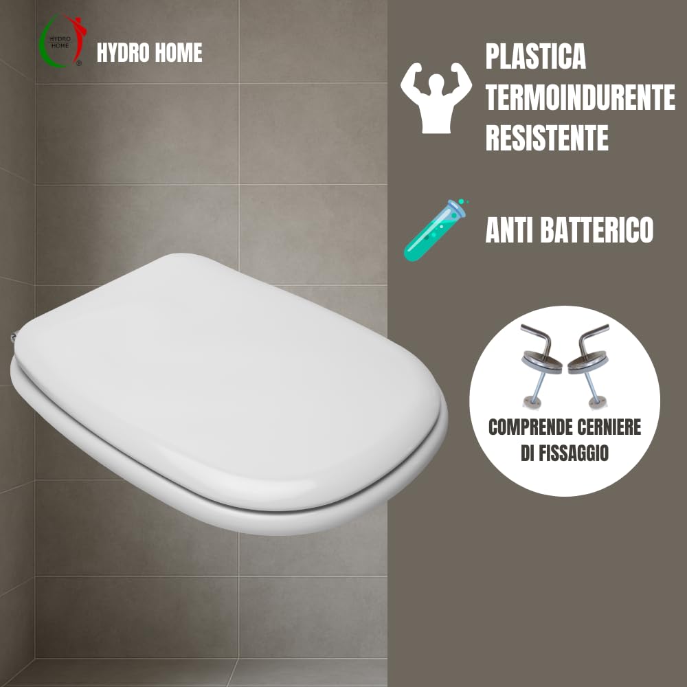 HYDRO HOME Tavoletta Wc compatibile con Fleo Dolomite, Copriwater In Plastica Termoindurente, Tavoletta water con cerniere regolabili, montaggio rapido, bianco