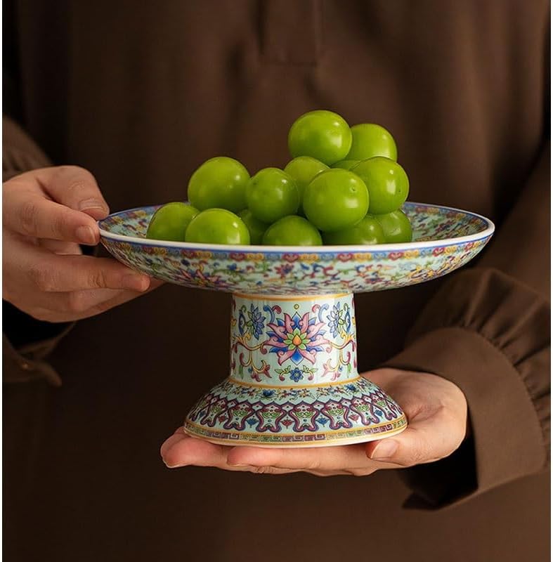 Jing De Zhen Ceramic Fruit Platter Home Use Chinese Retro High Legged Inventory Heart Plate